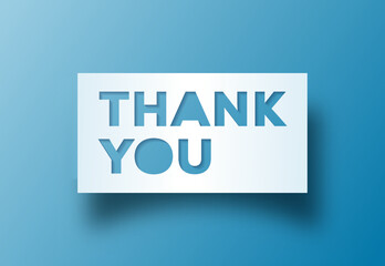 thank you display cut paper with blue label card background 3D Illustration
