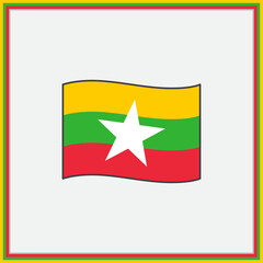 Myanmar Flag Cartoon Vector Illustration. Flag of Myanmar Flat Icon Outline. National Myanmar Flag