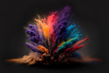 Fototapeta premium a dark backdrop with an abstract eruption of colourful dust. abstract backdrop with powder splatters. Generative AI