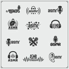 Asmr icon vector set. Autonomous sensory meridian response, enjoying sounds, whisper and music. 