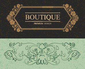 Boutique Monogram logo template with flourishes calligraphic elegant ornament elements, Elegant line art logo, Business sign for Royalty, Cafe, Hotel, Brandname, Heraldic, Jewelry, Wine