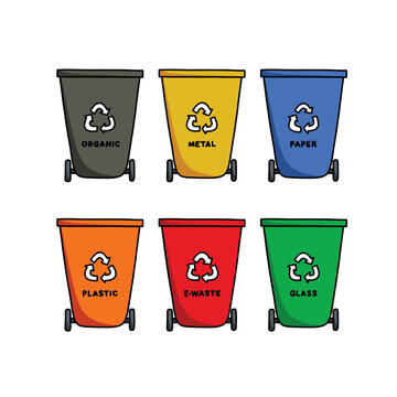 recycle bin containers doodle icon, vector color line illustration