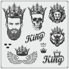 Character emblems in the crown. Skull, man, lion and bear. Emblem of kings.