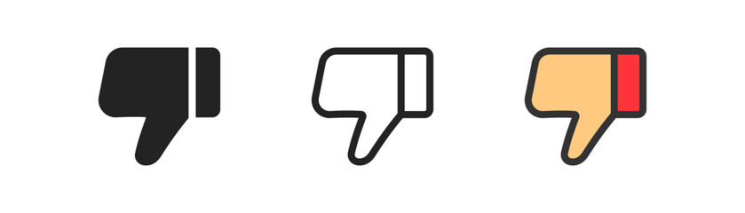 Dislike outline icon. Hand disike. Thumb down. Social media sign. Quality symbol. Button for ui.  Simple flat design.