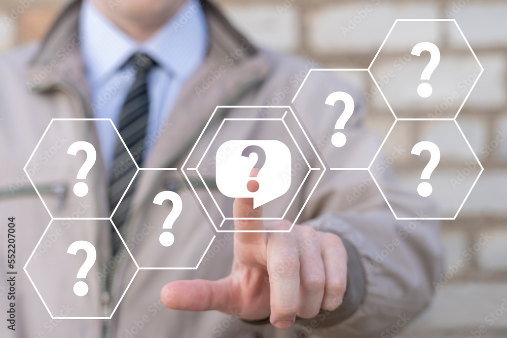 Poster concept of questions and faq information. problem solution. quiz, test, survey, interrogation, suppo