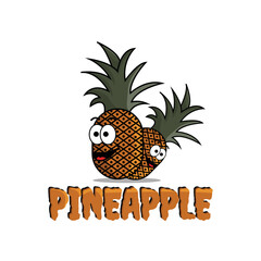 Cute pineapple cartoon character with text pineapple ,vector illustration