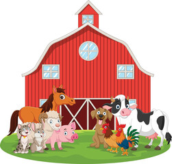 Cartoon farm animals in the barnyard