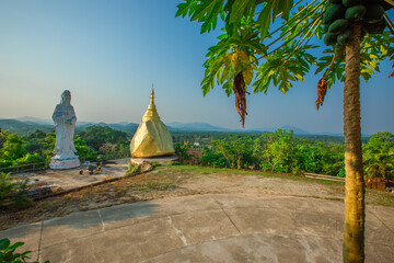 background of the pagoda(Wat Suwan Khiri),Phutthasuwan Chedi, built for people or tourists to come...