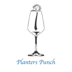 Planters Punch Cocktail hand drawn on white background. isolated vector graphic