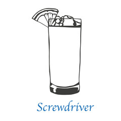 Screwdriver Cocktail hand drawn on white background. isolated vector graphic