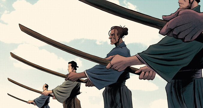 african samurai in training with katana sword