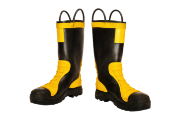 Pair of firefighter boots isolated on white background. High quality photo