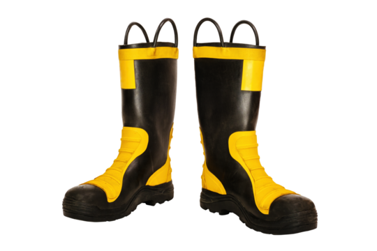 Pair of firefighter boots isolated on white background. High quality photo