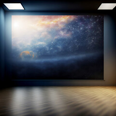 Horizontal shot of a space photo exhibit Generative AI