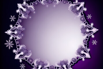 Background of purple winter border with snowflakes. Generative AI