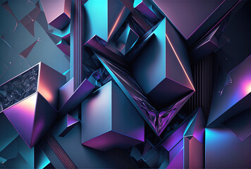 A abstract geometric background in purple and blue. Science fiction example. Generative AI