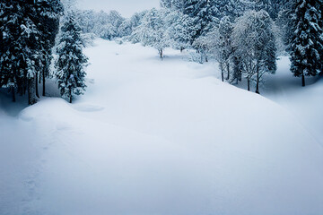 Obraz premium Vertical shot of beautiful snowy forest in winter Generative AI