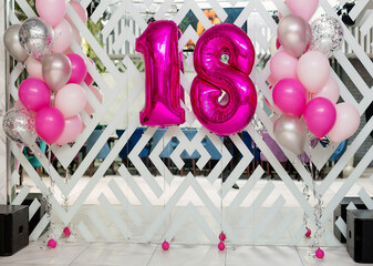 Pink balloons, decor with balloons, photo zone from balloons for 18 year, balloons