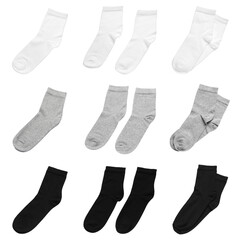 Set with different socks on white background