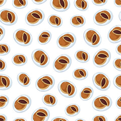 cartoon dorayaki, japanese food seamless pattern on colorful background