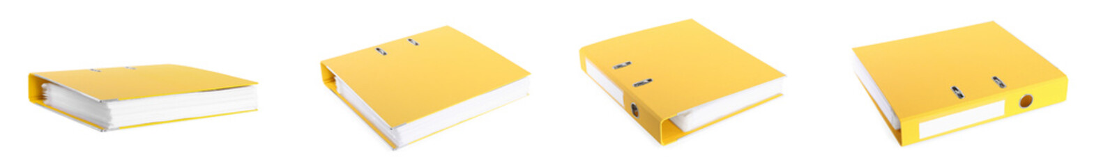Set with yellow office folders on white background. Banner design