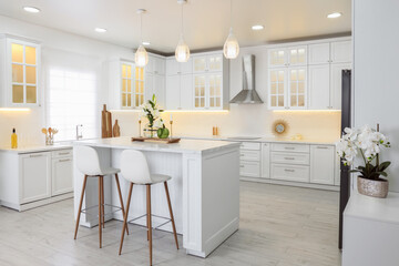 Fototapeta na wymiar Luxury kitchen interior with new stylish furniture