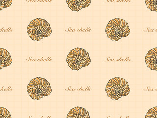 SeaShells cartoon character seamless pattern on orange background