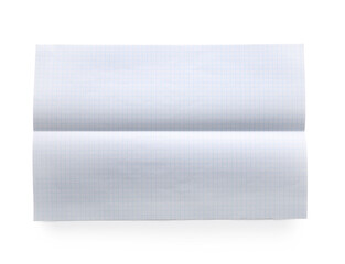 Fototapeta premium Checkered sheet of paper with crease on white background, top view