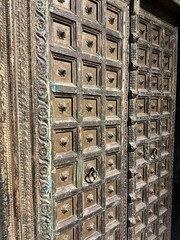 Closeup view of beautiful vintage wooden gates