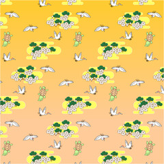 鶴と亀のシームレスパターン