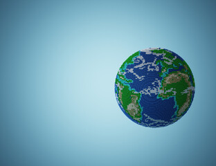 Clip art globe green earth background. Voxel art  illustration