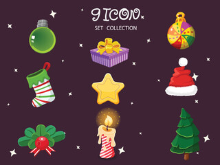 Set of Christmas icons. Symbol of happy new year. Can be used for printed materials - leaflets, posters, business cards or for web. Vector illustration