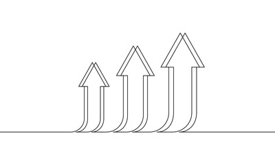 Continuous line drawing of graph business icon. Arrow up, bar chart 3d, growth graph. Object one line, single line art, vector illustration