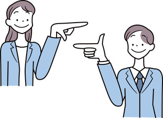 カギカッコを手で表現しているアジア人ビジネスウーマンとビジネスマンのイラスト素材