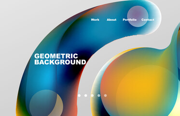 Landing page abstract liquid background. Flowing shapes, round design and circle. Web page for website or mobile app wallpaper
