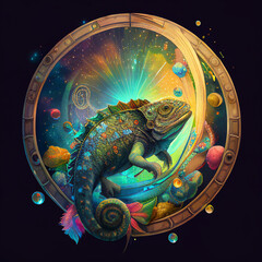 Naklejka premium Casino Spirit Animals leaping from the Wheel of Fortune and Roulette Wheel for luck and big wins
