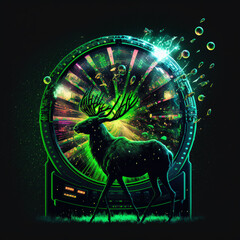 Fototapeta premium Casino Spirit Animals leaping from the Wheel of Fortune and Roulette Wheel for luck and big wins