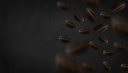 blur and focus concept black coffee beans background design banner empty