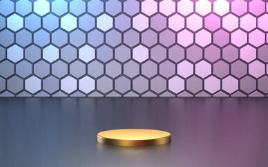 hexagon 3d background podium gold product display illustration rendering for flyer design, business design, your any product design and etc .