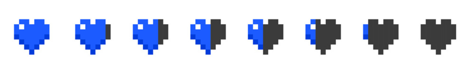 Pixel Hearts Set. Minecraft Vector Hearts Set. Blue. 