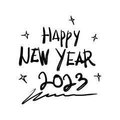 Hand drawn lettering "Happy 2023 new year". isolated on white background. doodle vector illustration