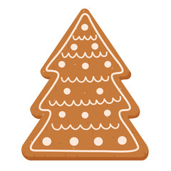 Gingerbread cookie in shape of Christmas tree on white background