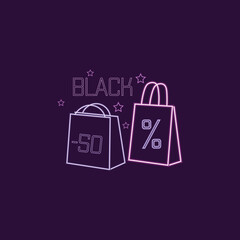 Shopping bags with discounts on dark color background. Big Black Friday sale