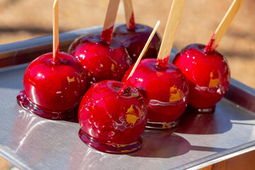 Brazil street food: caramel apples on the stick, typical of Brazilian street parties
