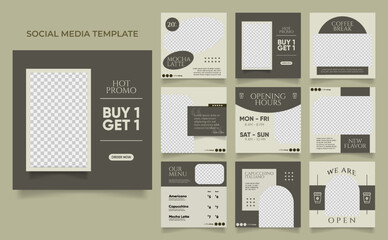 social media template banner blog coffee sale promotion. fully editable instagram and facebook square post frame puzzle organic sale poster. drink and beverage vector background
