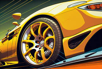 a close up of a contemporary yellow sport car's exterior detailing. Generative AI