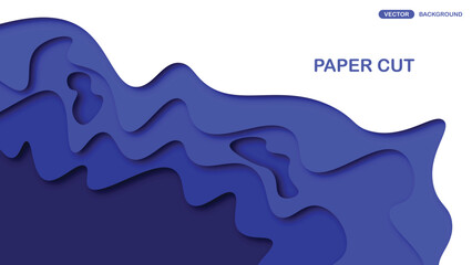 Paper cut background with wavy layers in blue. Abstract design for brochure, flyer, magazine, business card, branding, banner, header, book cover, notebook vector background