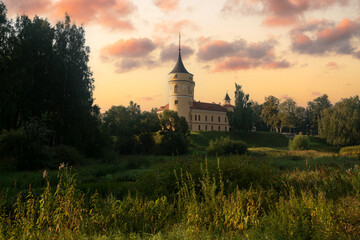 View of the Castle of the Russian Emperor Paul I-Marienthal (BIP fortress) from the Slavyanka River on a sunny summer morning, Pavlovsk, Saint Petersburg, Russia