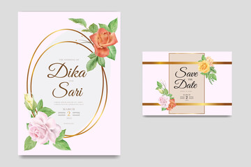 Wedding invitation card with watercolor flower 