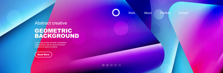 Geometric shapes composition geometric abstract background. 3D shadow effects and fluid gradients. Modern overlapping forms